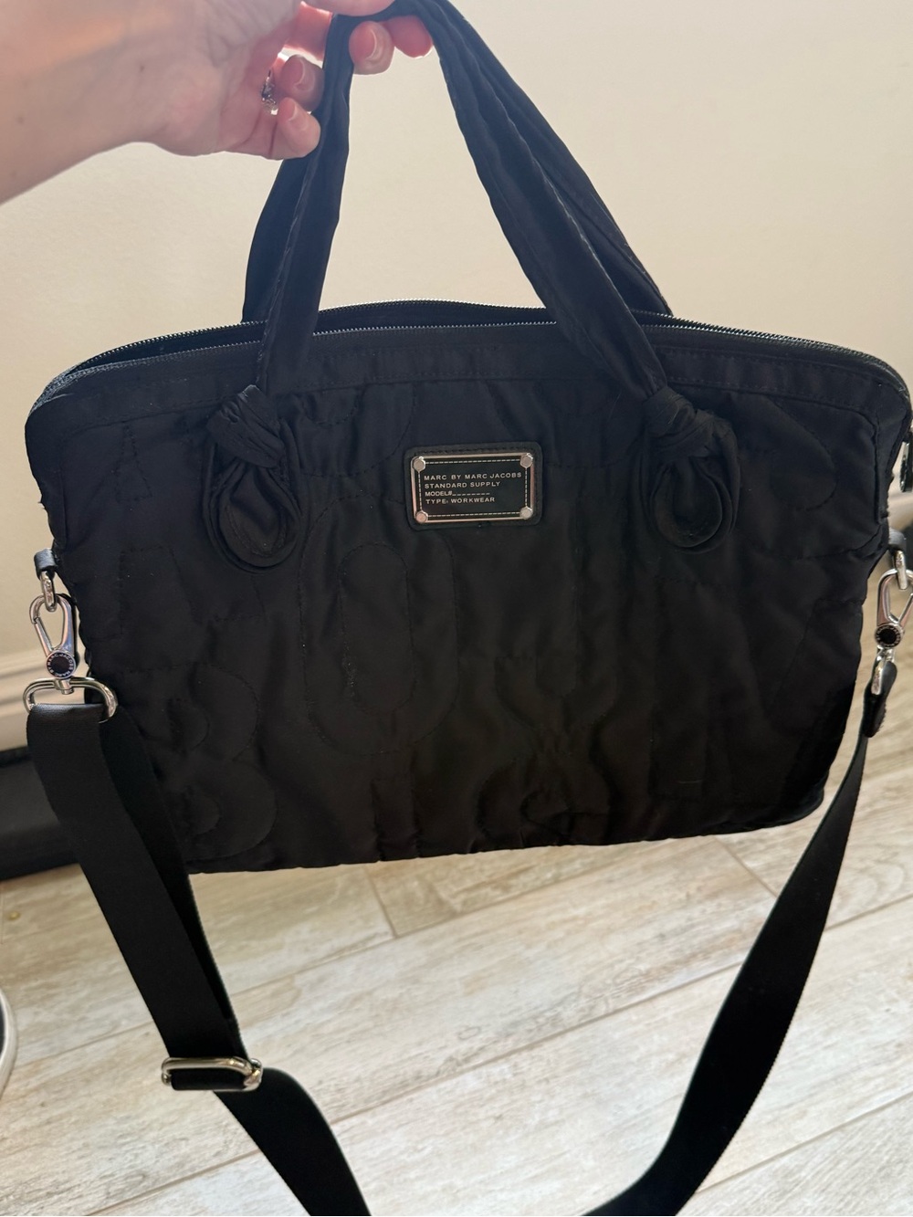 Marc by Marc Jacobs Black Quilted Laptop Bag with Detachable Strap